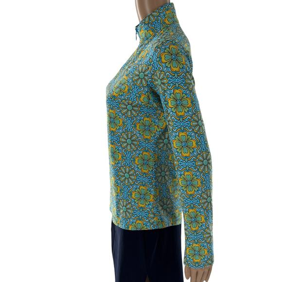 IBKUL Scarlet Turquoise Floral Print Quarter Zip Long Sleeve Top - Picture 7 of 12